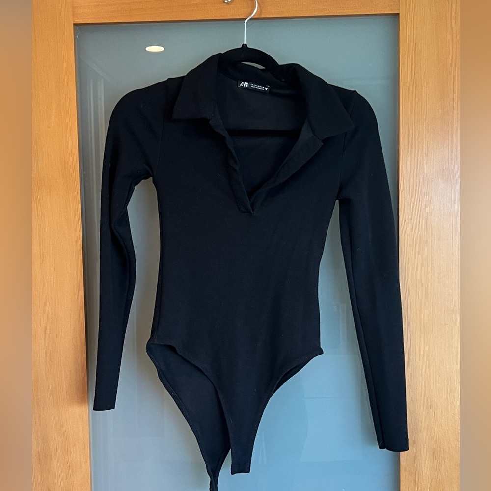 Zara black long sleeve knit bodysuit